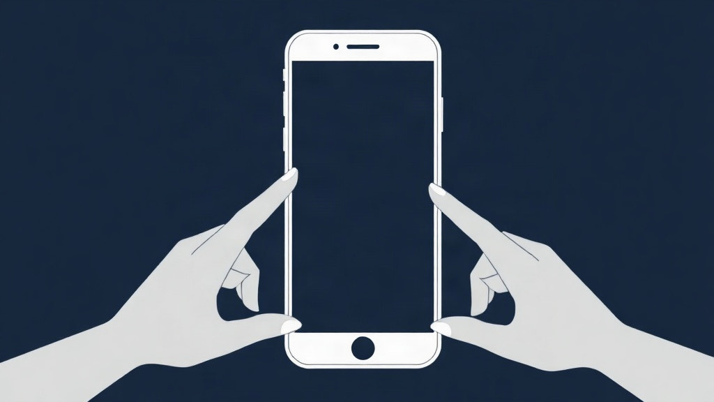 Two simple hand outlines passing a phone with a blank empty screen, illustrating a decoy empty browser