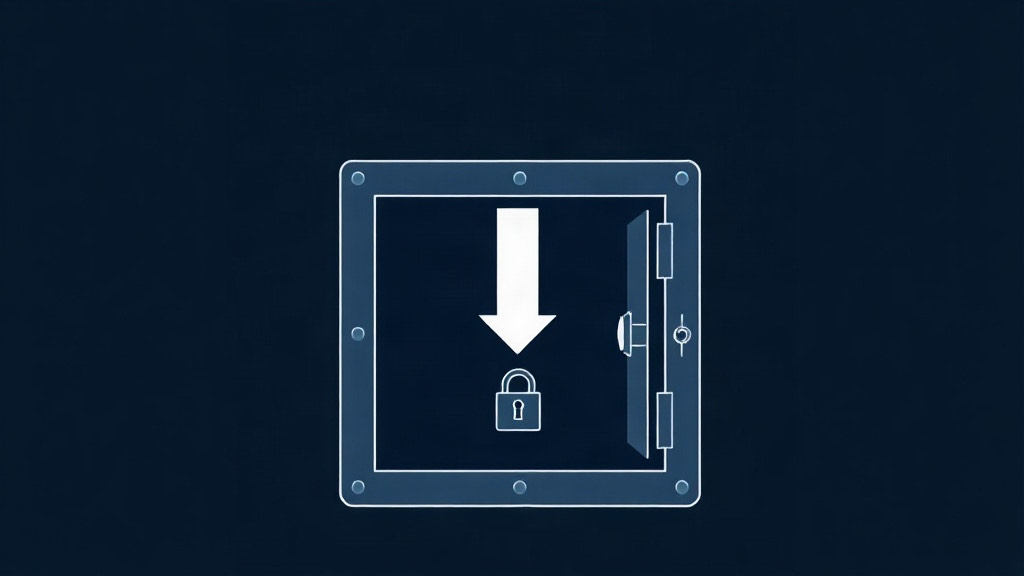 A download arrow entering a vault box with a keyhole, illustrating downloads that land in an encrypted vault