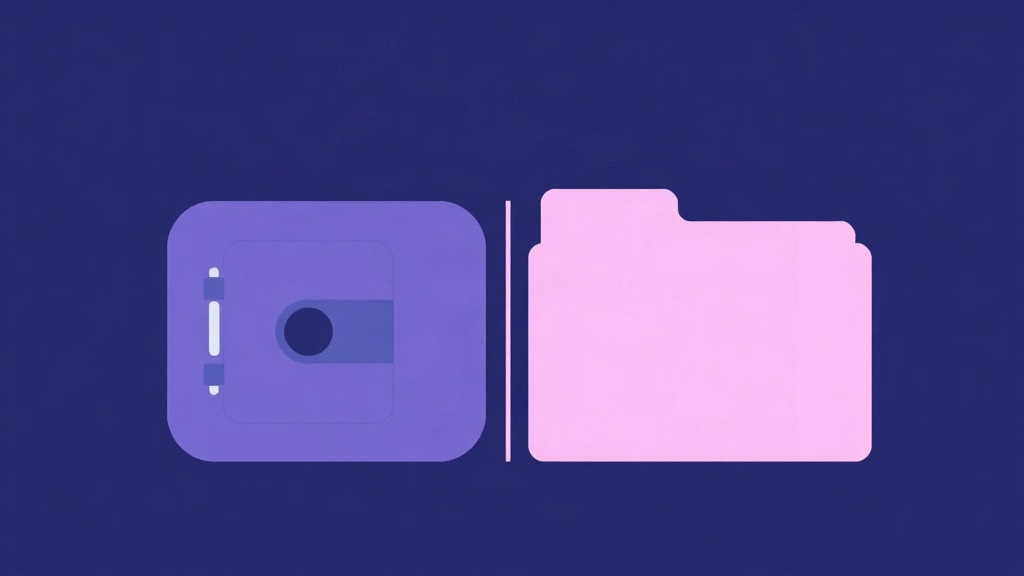 A locked vault box beside a generic folder shape, illustrating on-device vault versus the Files app