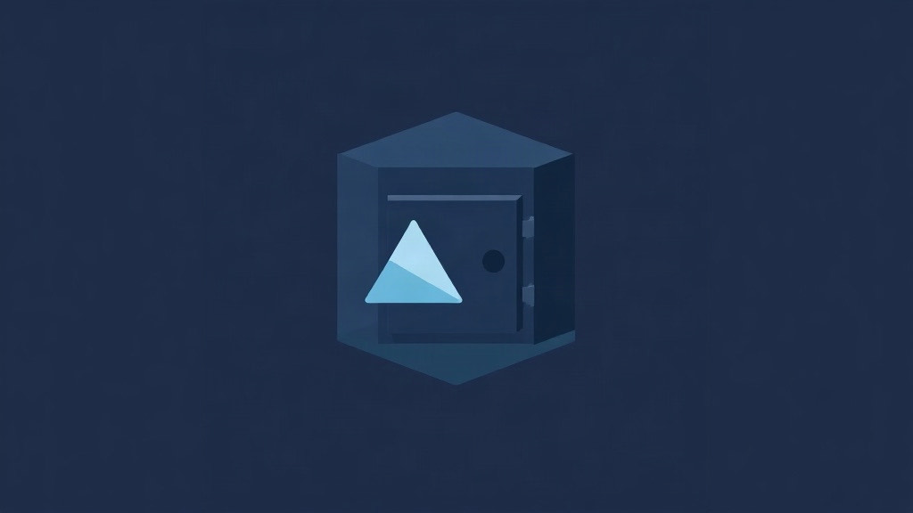 A play-triangle tile sliding into a vault slot with a keyhole, illustrating video downloads that land in an encrypted vault