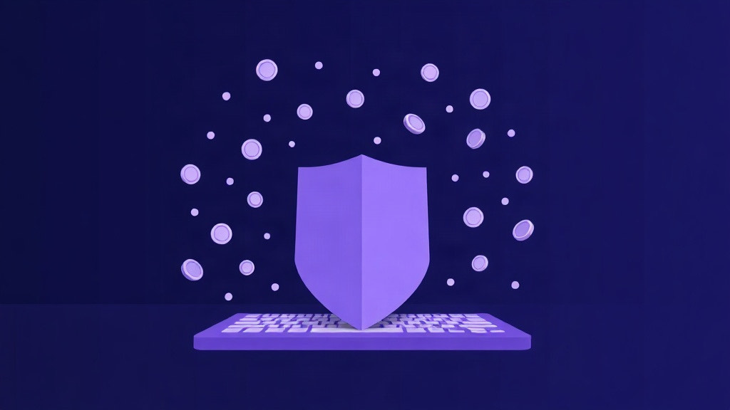 Abstract blocked request chips falling away from a shield, illustrating on-device tracker blocking