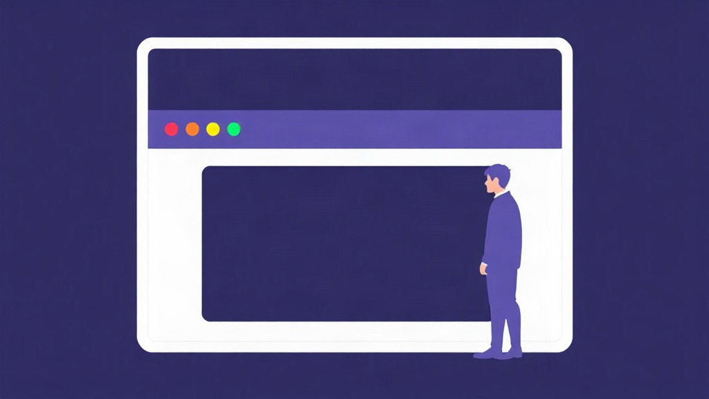 An abstract adult-audience mark beside a blank browser frame on midnight indigo, illustrating a 17 plus unrestricted web browser